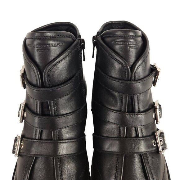 John Galliano Paris Three Buckle Leather Ankle Boots 35 5 Black New - Picture 3 of 9